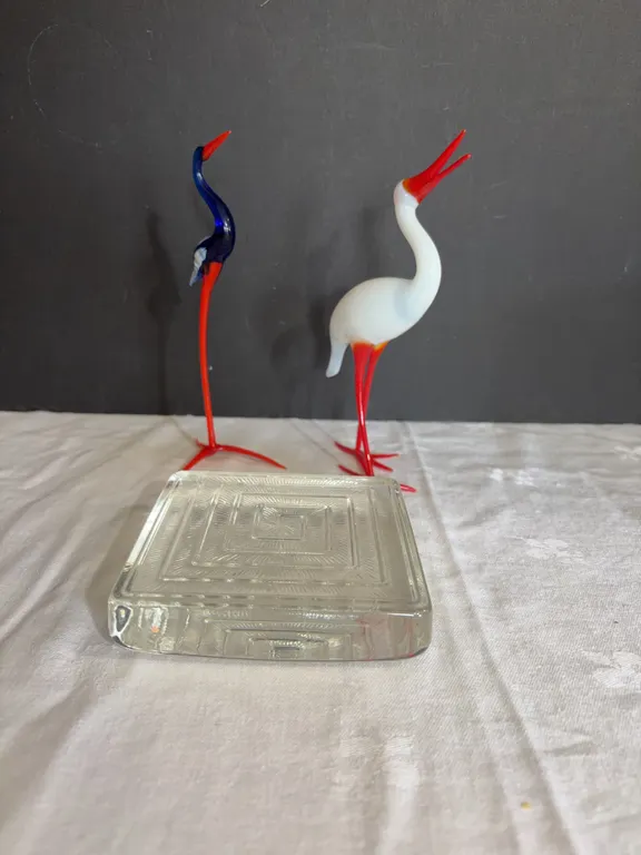 Blown Glass Crane Figurines & Glass Trivet