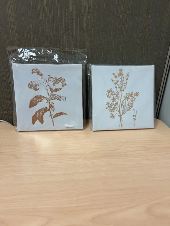 Special Moments Botanical Wall Art Prints, Gold Plant Illustrations on 8x8 Inch Canvas Board
