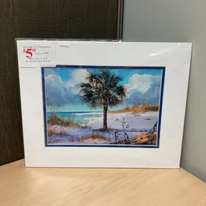 11x14 Print of South Carolina Beach Scene Featuring Palmetto Tree With Charleston Scrip Detail, Unfr