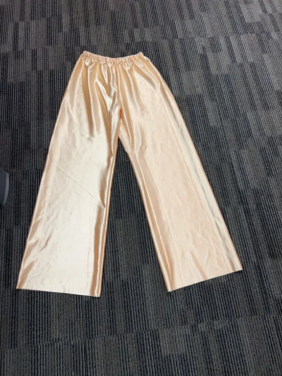 Beige Satin-Look Wide Leg Pants, Elastic Waist, XS, Polyester-Spandex Blend, Machine Washable, Unbra