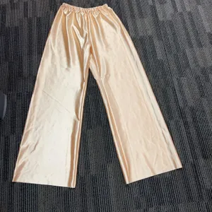 Beige Satin-Look Wide Leg Pants, Elastic Waist, XS, Polyester-Spandex Blend, Machine Washable, Unbra
