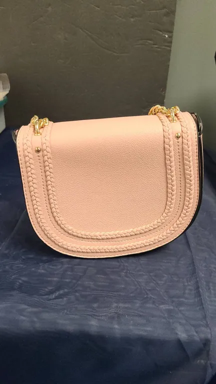 Pink Leather Crossbody Bag with Gold Chain Strap, New Condition