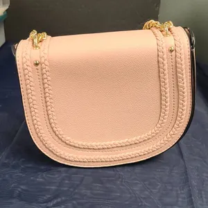 Pink Leather Crossbody Bag with Gold Chain Strap, New Condition