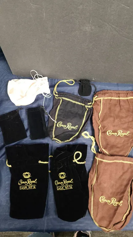 Collector's Assortment of Crown Royal and Velvet Drawstring Bags