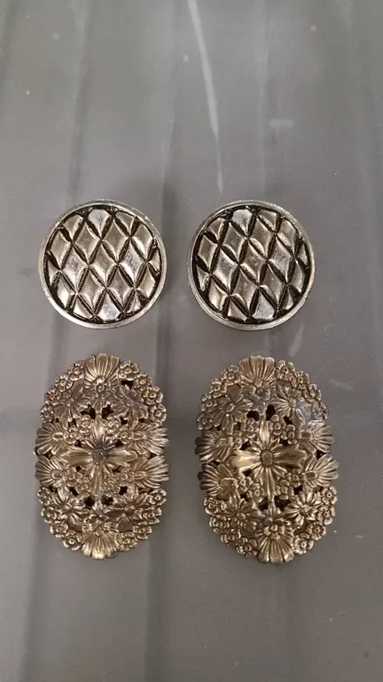 Vintage Metal Clip-On Earrings, Floral and Textured
