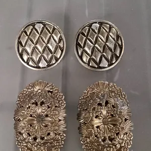 Vintage Metal Clip-On Earrings, Floral and Textured
