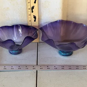 2 Hand Blown Purple Glass Bowls, Biggest 8.5"X8"X4"