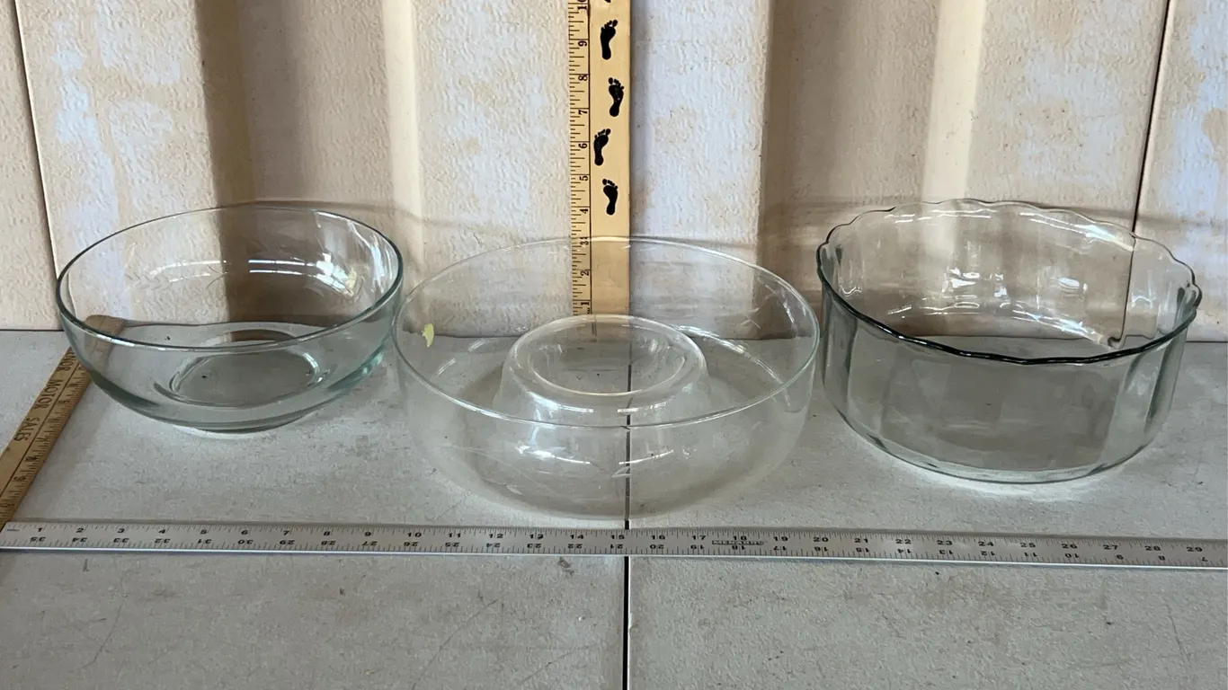 Clear Glass Serving Bowls & Tray, 2 Are Etched