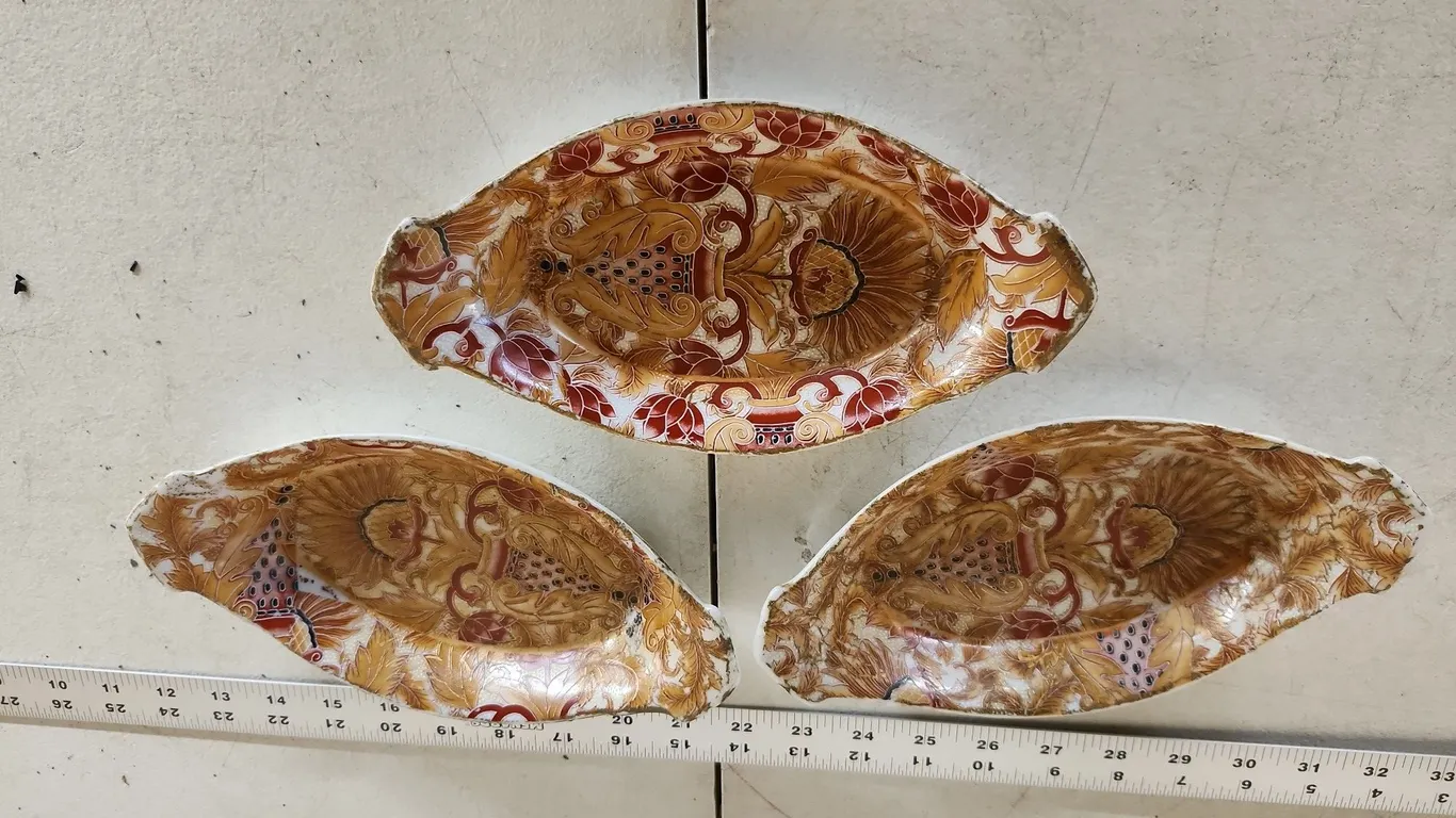 3 Vintage Hand Painted Porcelain Trinket Dishes