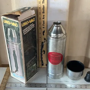 Vintage Uno-Vac Unbreakable Stainless Steel Vacuum Bottle In Box
