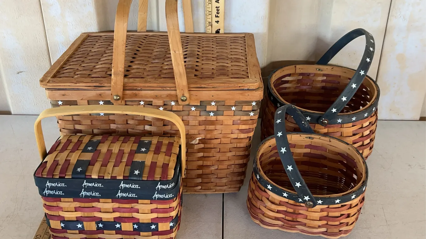 4 Americana Style Baskets, Biggest 16"X12"X10"