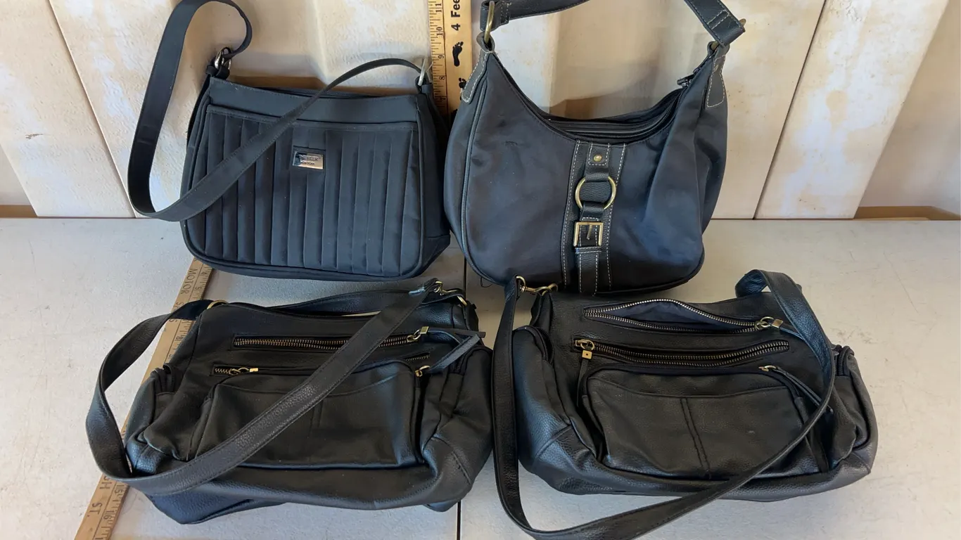 4 Lightly Worn Black Purses-The Filer New York, Etc.