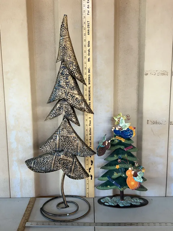 2 Metal Decor Christmas Trees 35" & 18.5" Tall