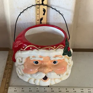 Large Ceramic Santa Head Basket 9"X8.5"X6"