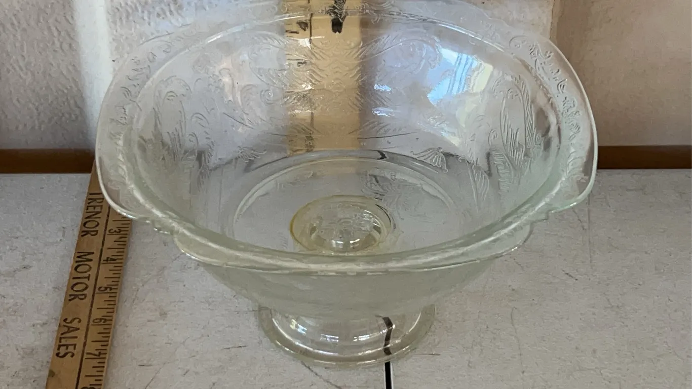 Vintage Indiana Glass Footed Center Bowl Recollection Pattern 9.5"X9.5"X4.75"