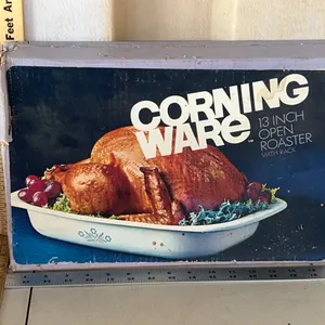 Vintage Unopened Corning Ware 13" Open Roaster W/Rack Blue Cornflower, Box Has Damage