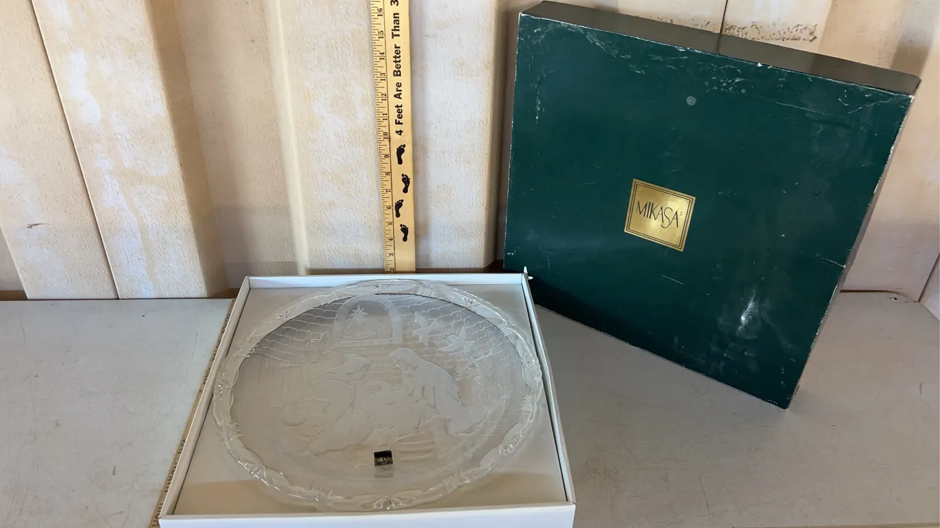 Vintage Mikasa Clear Glass Nativity Platter 15.5" In Box