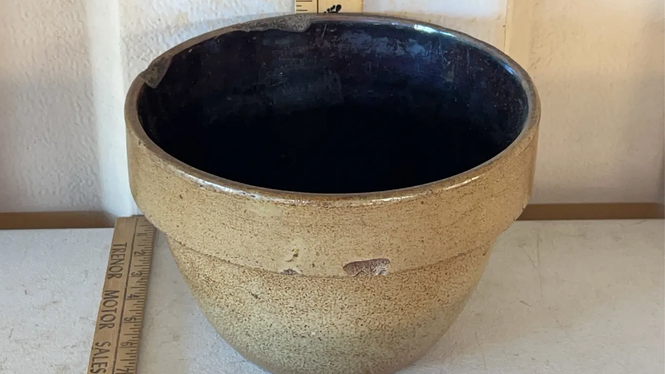 Vintage Crock Mixing Bowl 9.25"X6.25", Some Chips