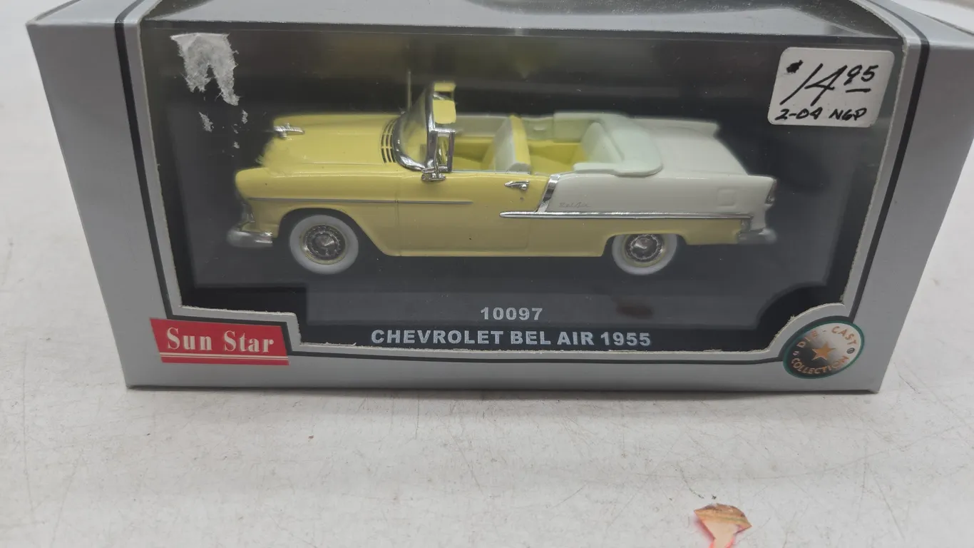 Vintage sunstar 1955 Chevrolet Bel Air convertible diecast car new in box see pictures