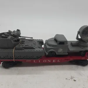 Vintage Lionel number 6808 US Marine corps flat car with tank and spotlight truck
