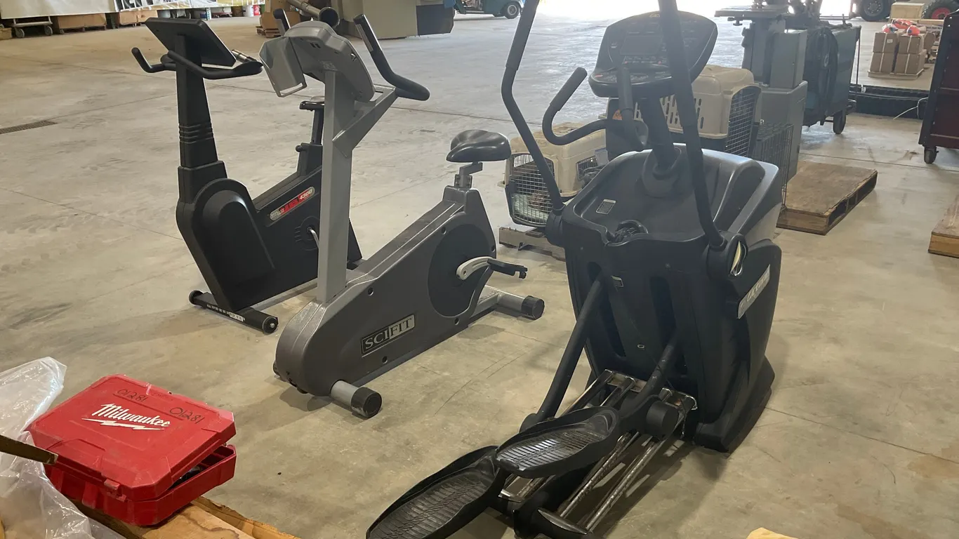 (1) STAR TRAC 4300 STATIONARY BIKE, (1) SCI-FIT ISO 7000 STATIONARY BIKE, (1) OCTANE FITNESS Q35 GYM