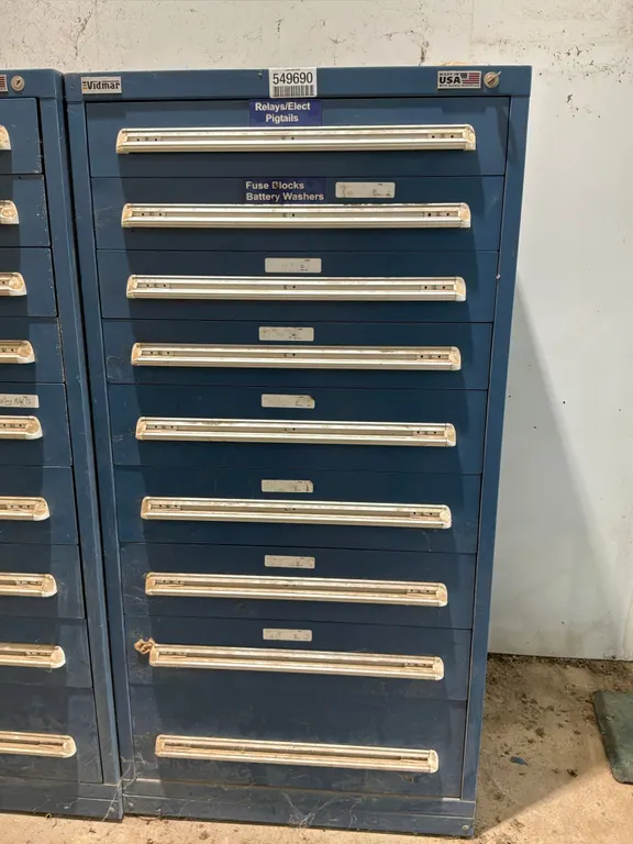 STANLEY VIDMAR 9 DRAWER CABINET WITH ELECTRICAL SUPPLIES