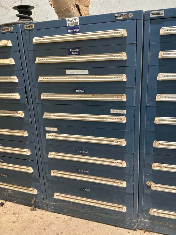 STANLEY VIDMAR 9 DRAWER CABINET WITH PIPE FITTINGS