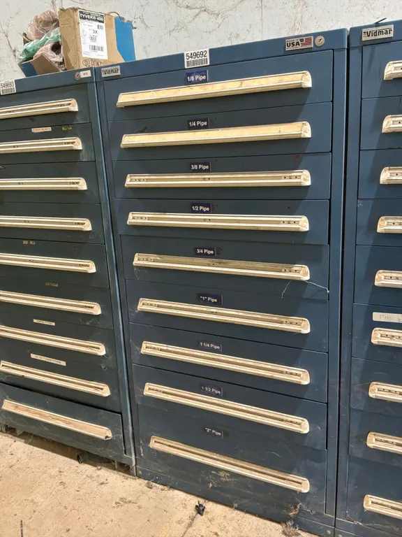 STANLEY VIDMAR 9 DRAWER CABINET WITH PIPE FITTINGS