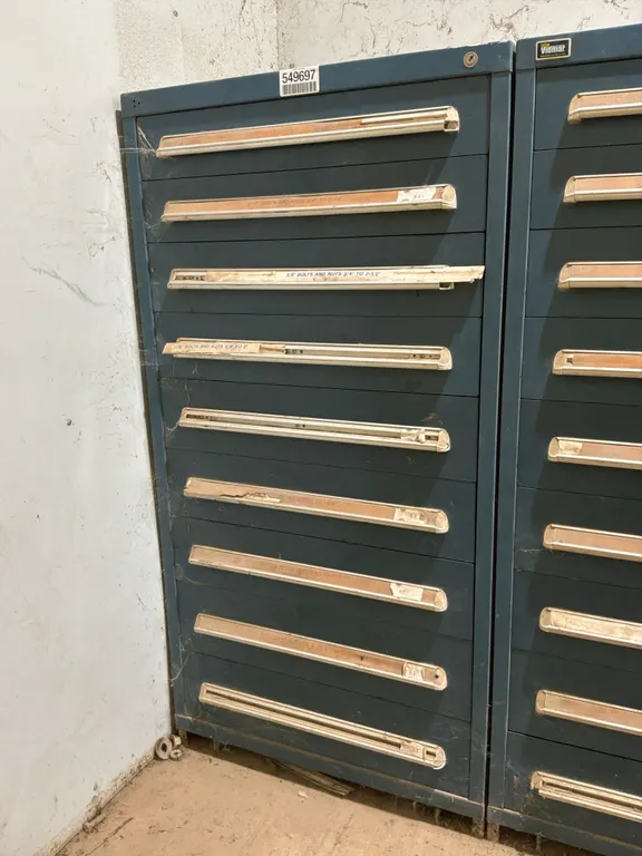 STANLEY VIDMAR 9 DRAWER CABINET WITH CONTENTS