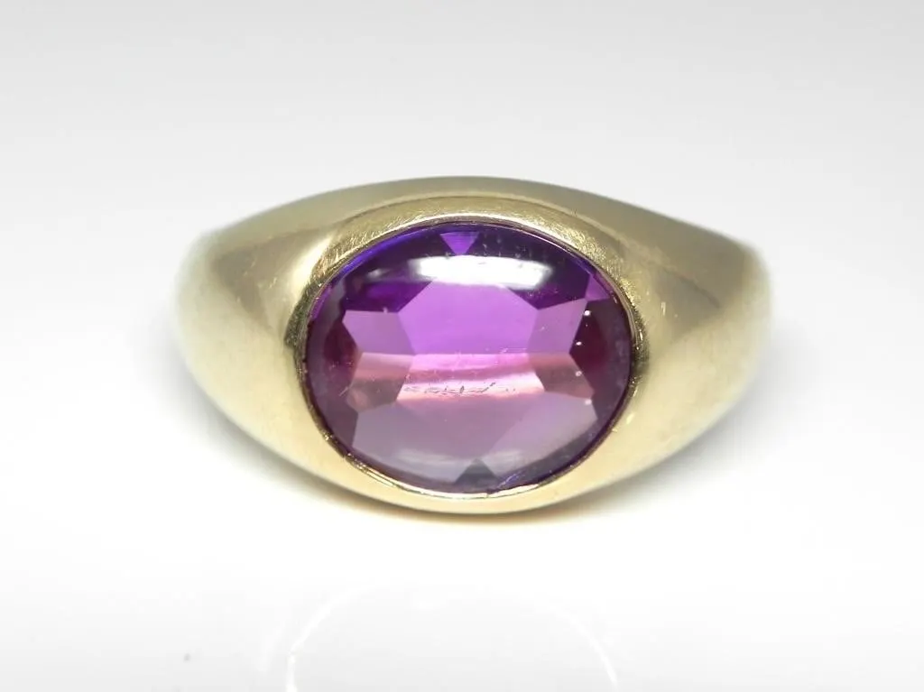 MEN'S 10KT GOLD SYNTHETIC SAPPHIRE RING 5.4g $1650