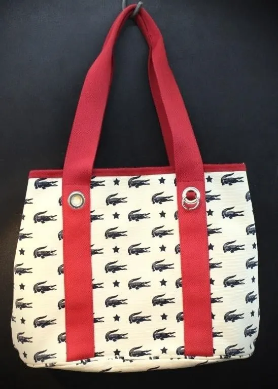 c.90's LACOSTE RED ACCENT CANVAS TOTE BAG