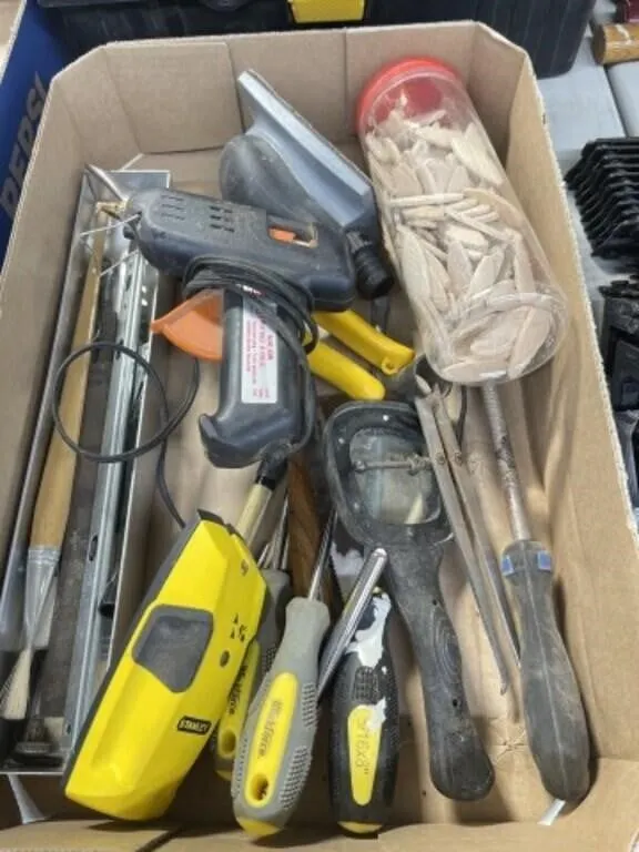 Assortment Of Paint Brushes, Screwdrivers, Snips,