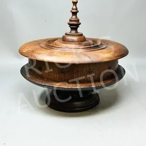 Victorian wood table top spool holder w/ lid