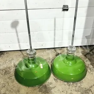 2  vintage green metal shade hanging lamps