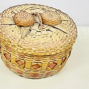 vintage woven 10" basket with lid