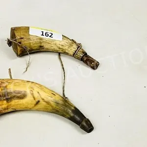 2 hand crafted powder horns - 8"  & 7" long