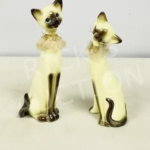2 - 10" tall ceramic cats, Japan
