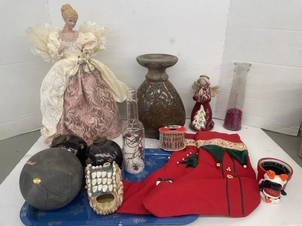 Christmas and winter-themed decor items. Includes