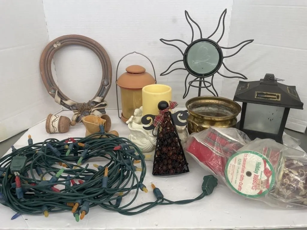 Assorted Christmas lights and decorations,