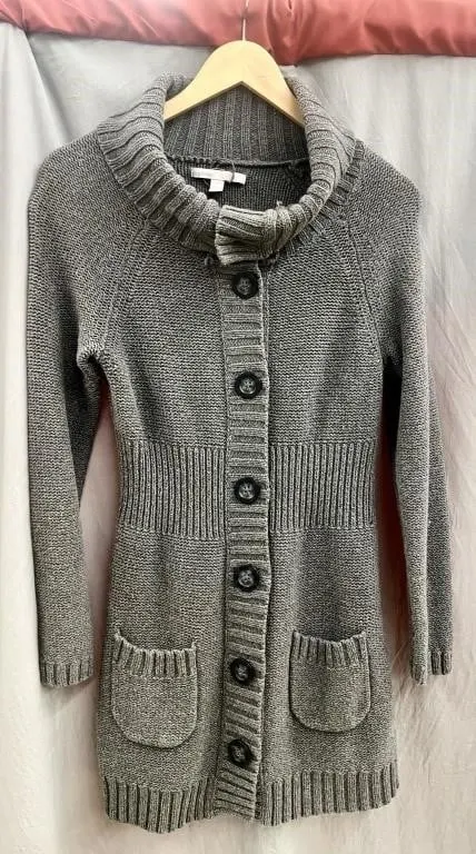 Old Navy grey knit cardigan with ribbed cowl