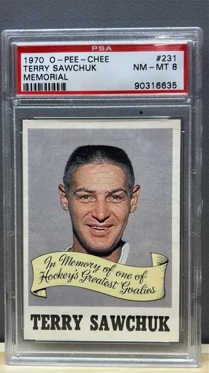 Grade 8 PSA OPC 1970 Terry Sawchuk Memorial Card.