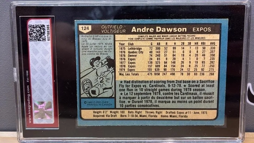 Grade 6.5 KSA OPC 1980 Andre Dawson Baseball