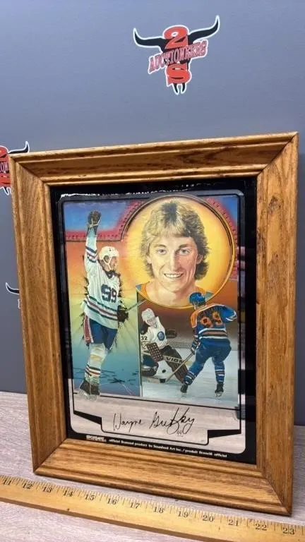 Vintage Sport Art Framed Wayne Gretzky Mirror.