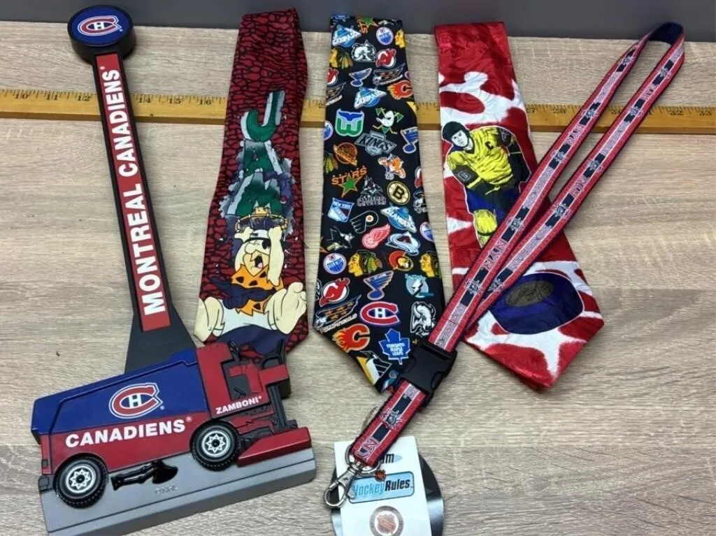 Novelty Sports Ties, Scraper & Lanyard.