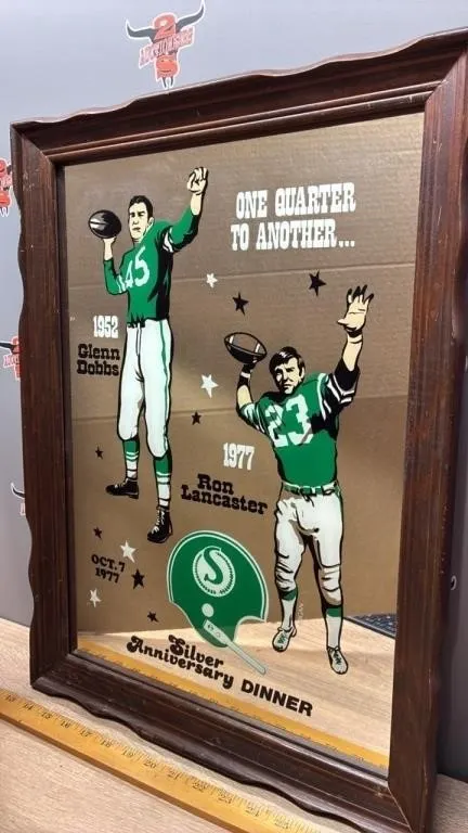 Vintage Framed Sask. Roughrider Silver
