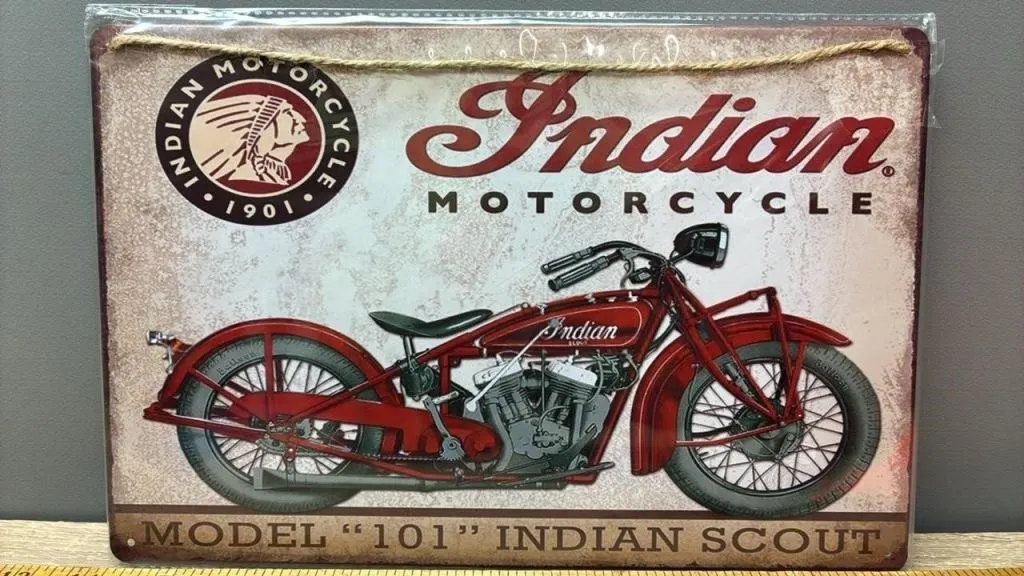 Decorative Tin Sign - Indian Motorcycle. 8�x12�.