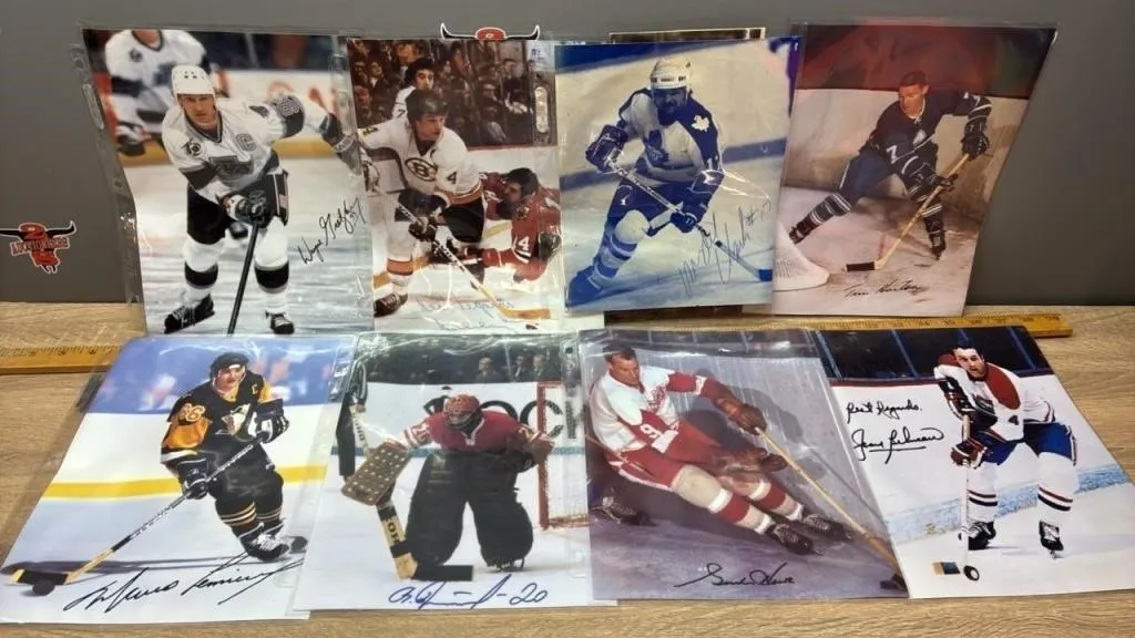 8 Reprinted Hockey Player Pictures w/Signatures.