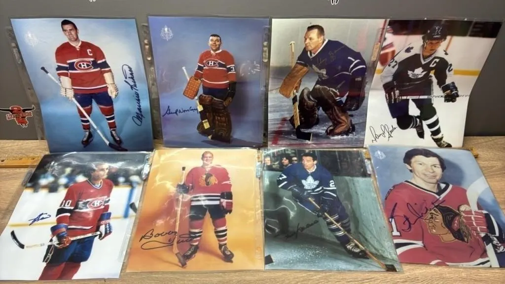 8 Reprinted Hockey Player Pictures w/Signatures.