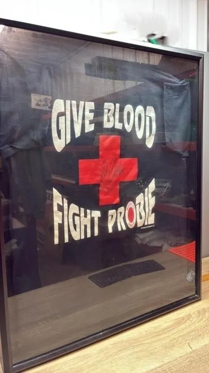 Framed Bob Probert Signed T-Shirt. It�s a black