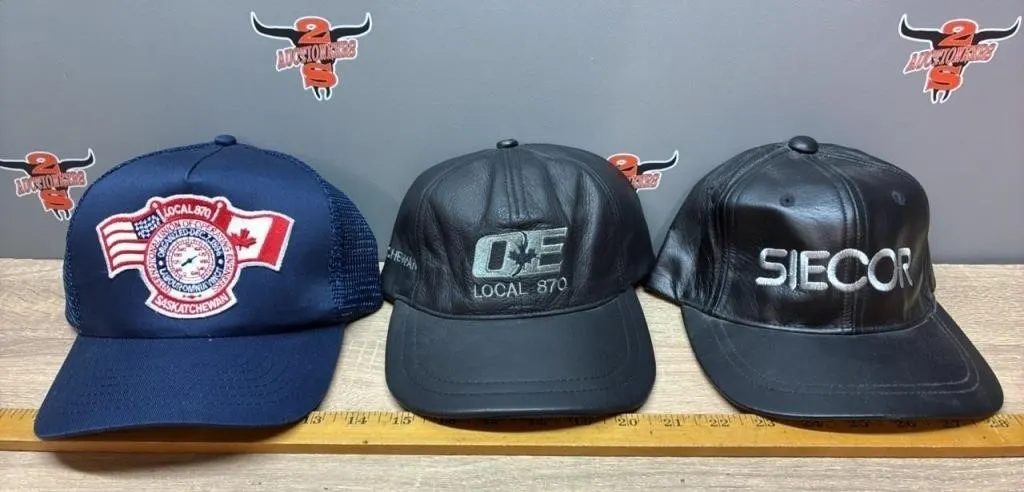 2 Leather & 1 Fabric Caps. Operating Engineers